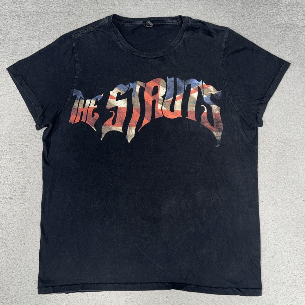 Bay Island The Struts Union Jack Logo T Shirt Men's Sz L Black UK Flag Band Tee